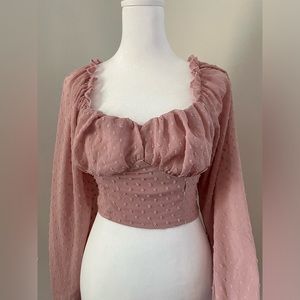 Pink sheer puff sleeve top.